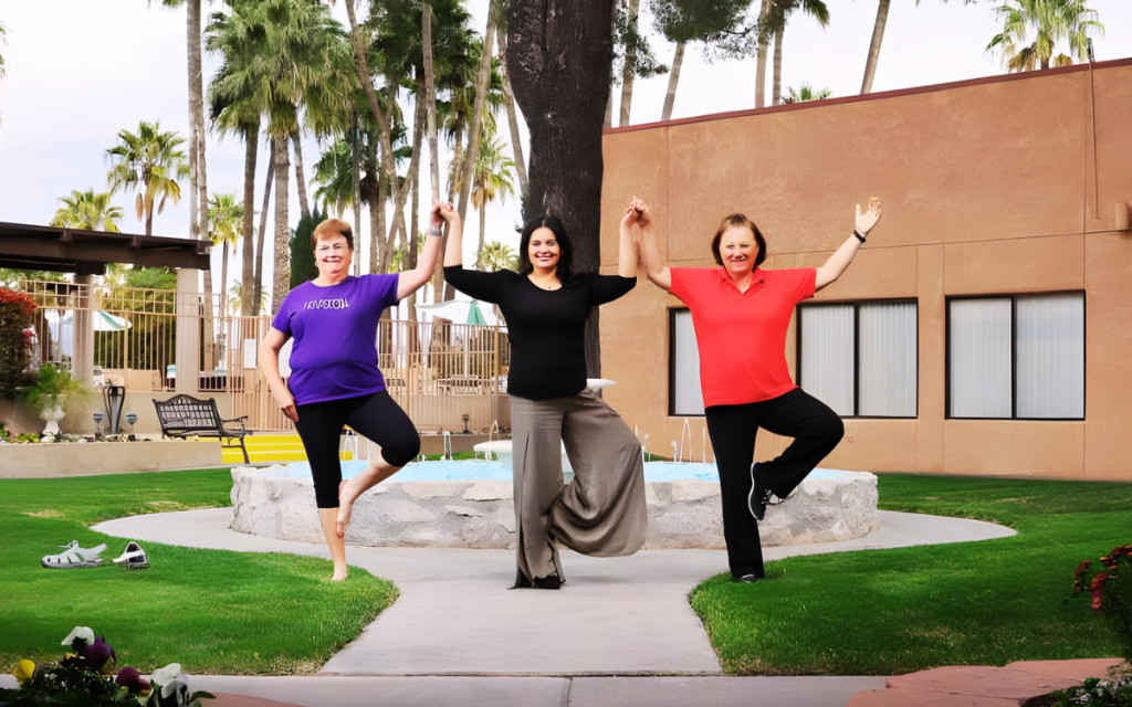 55+ RV residents enjoying a morning wellness walk in Tucson